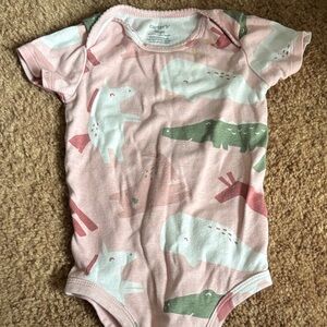 Carter's Pink Dinosaur Print One-Piece Bodysuit with Green Accents